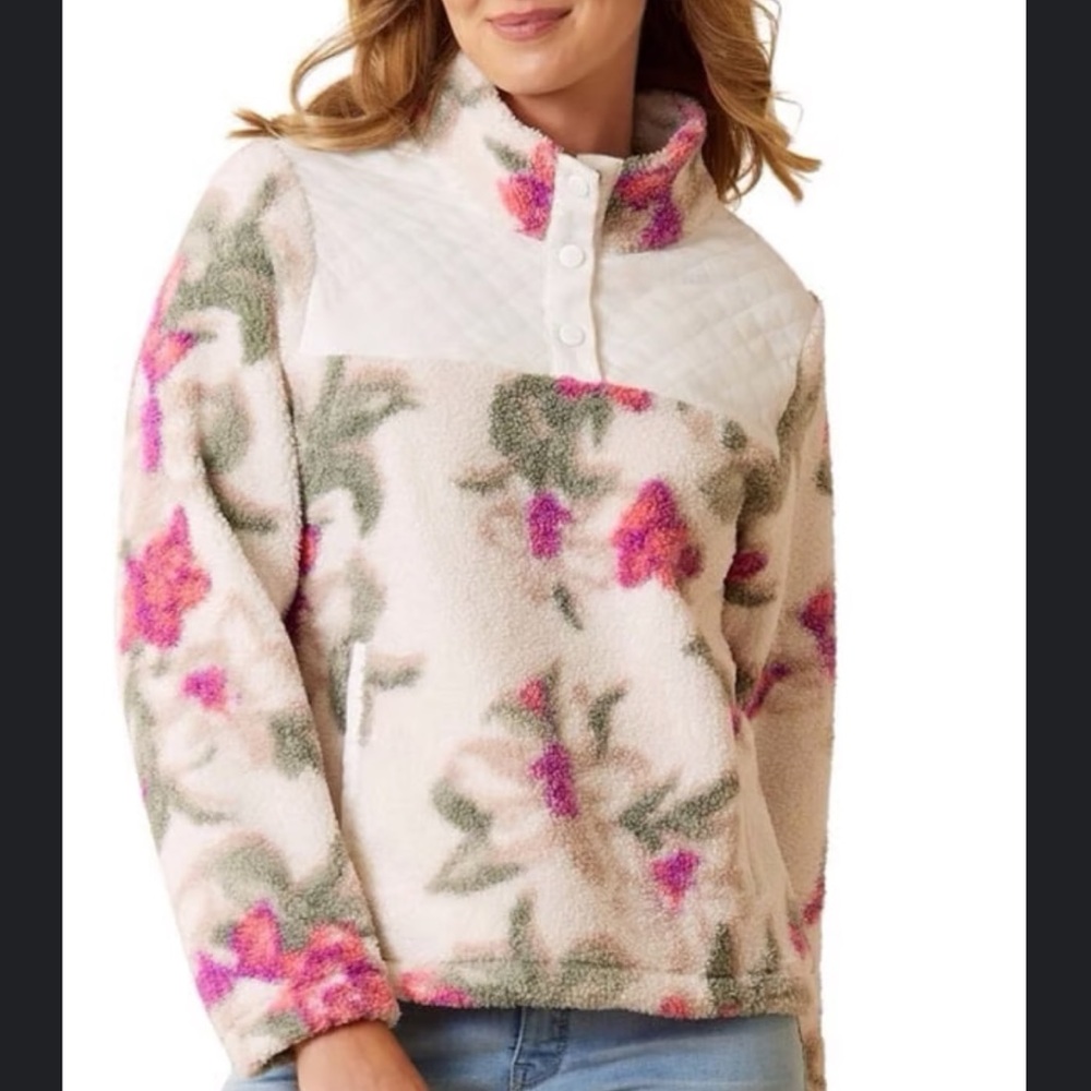 NWT TOMMY BAHAMA Beachway Blooms Hybrid 1/4 snap Jacket in coconut size XL
